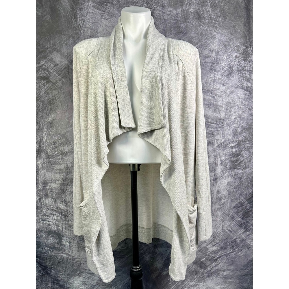 Athleta Pranayama Drape Cardigan Womens Medium Oatmeal Open Front Wrap